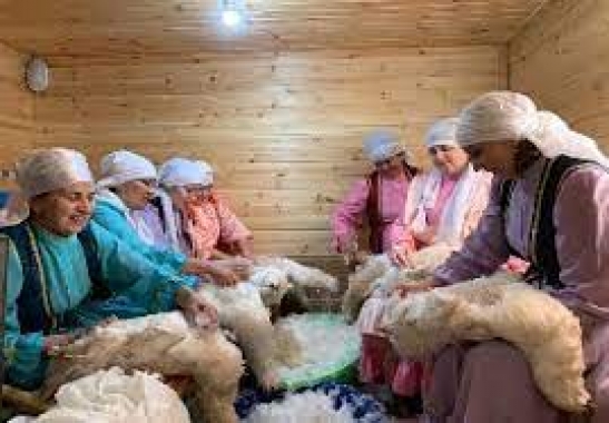 Процесс работы ощипывания гусей. Татарские женщины. Архивное фото